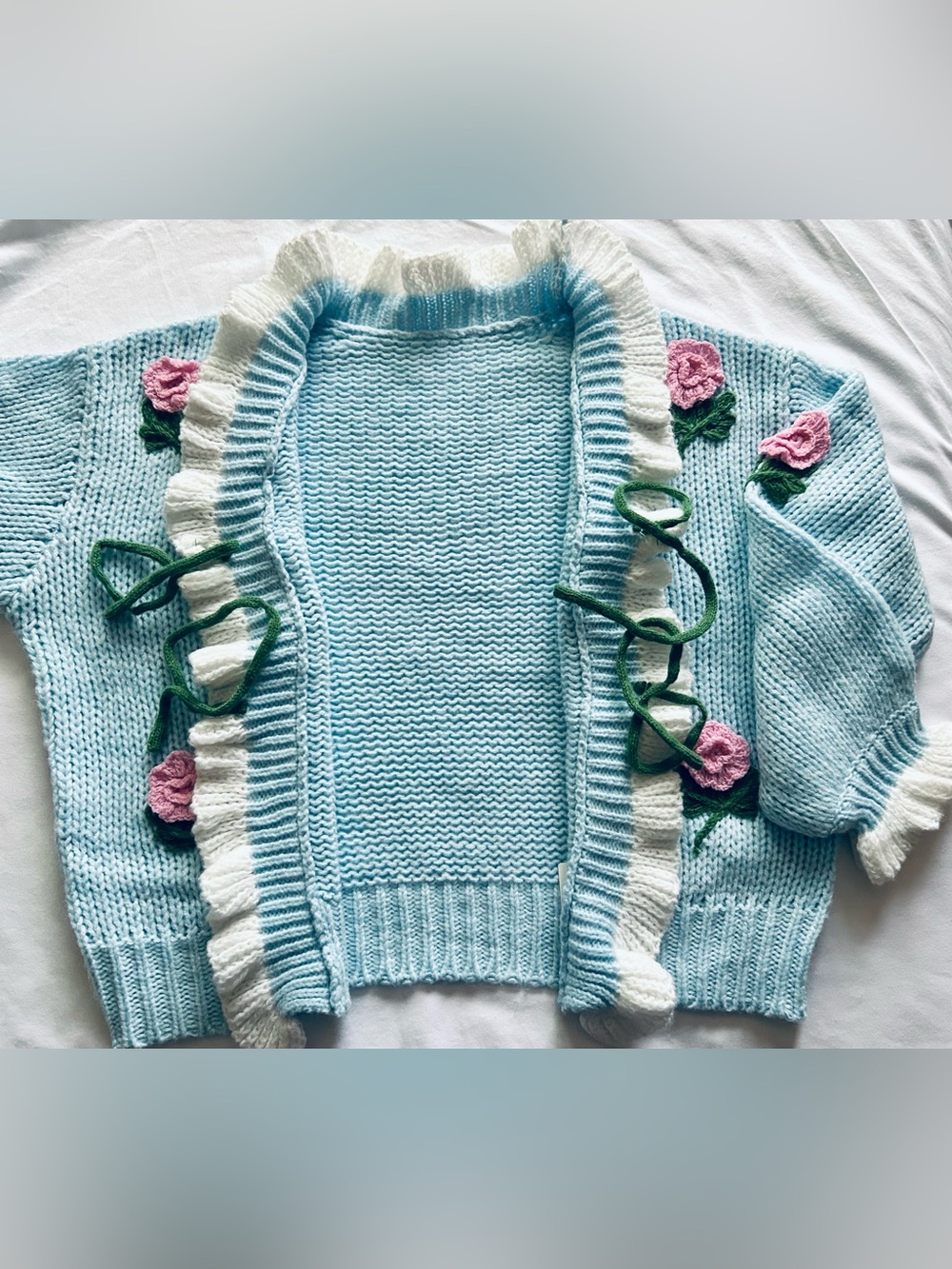 NWT - Cider Cardigan w Crocheted Accents, Frilled Edges & Tie Front - Picture 6 of 12